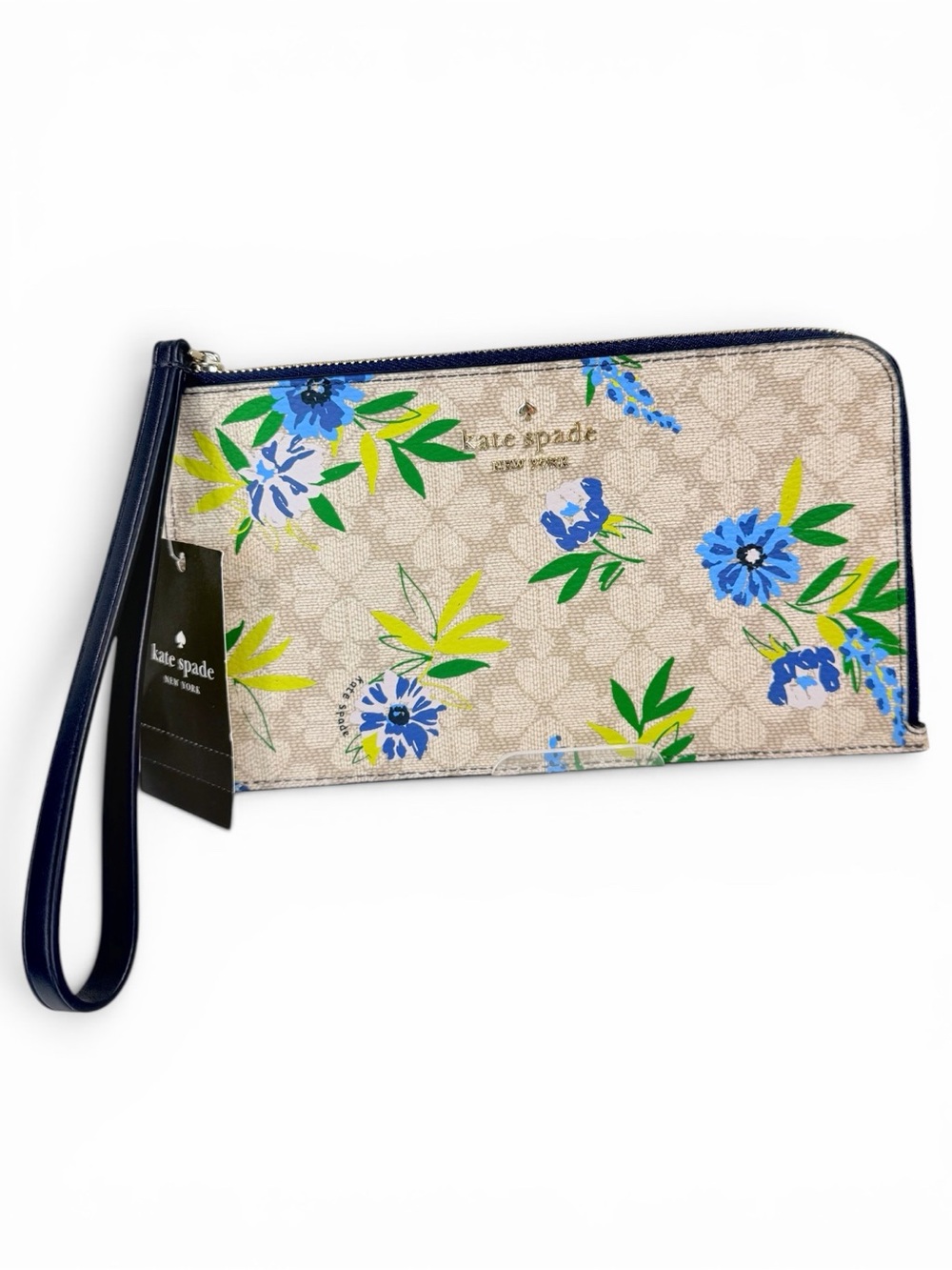 kate spade $139 Lucy Spade Flower Floral Medium L-Zip Wristlet in Blazer Blue